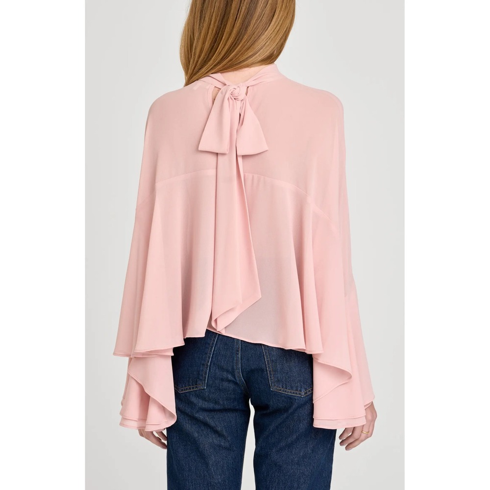 WAYF Womens Reine Swing Top Pink Bell Sleeve Tie Back Blouse L Coquette Romantic